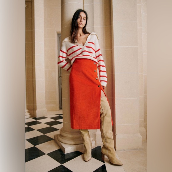 Sezane Nesta Corduroy Midi Skirt Sz 38/US 6 Sézane - Picture 5 of 9